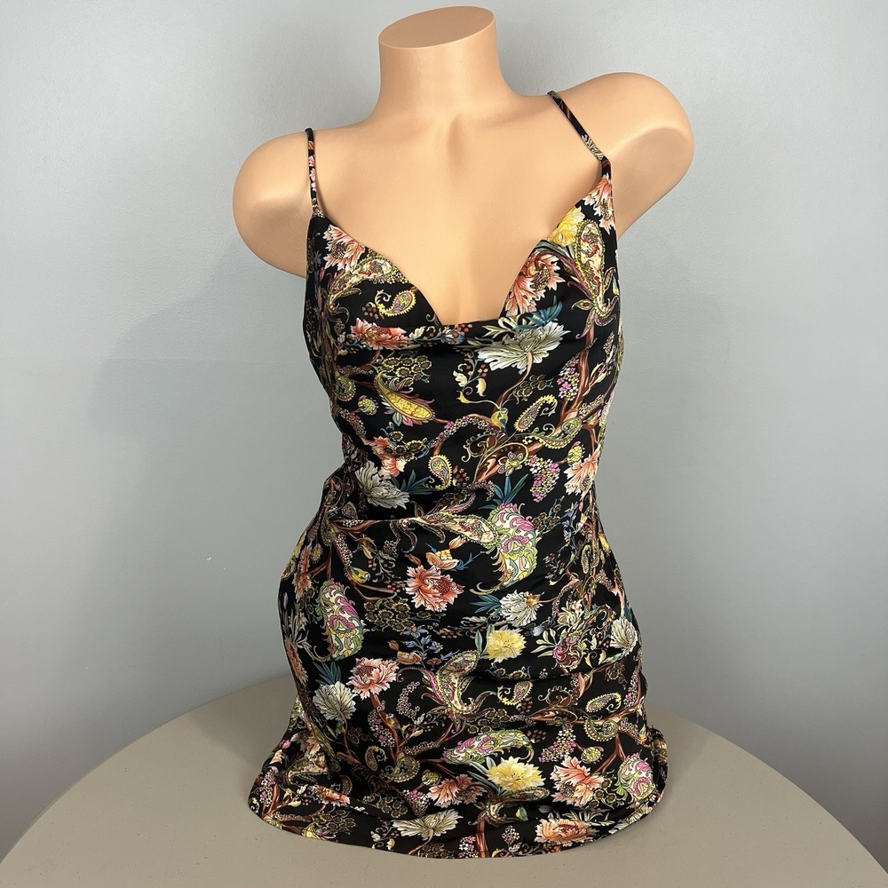 Vici Slip Dress Womens Size Small Short Black Colorful Paisley Print Giuseppina